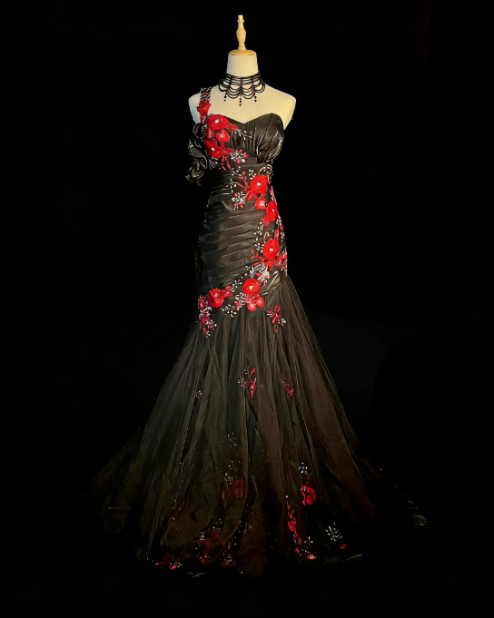 Chic Black Prom Dress Satin One-shouder Sheath Evening Dress ED06915