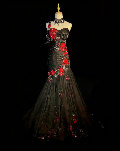 Chic Black Prom Dress Satin One-shouder Sheath Evening Dress ED06915