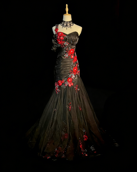 Chic Black Prom Dress Satin One-shouder Sheath Evening Dress ED06915