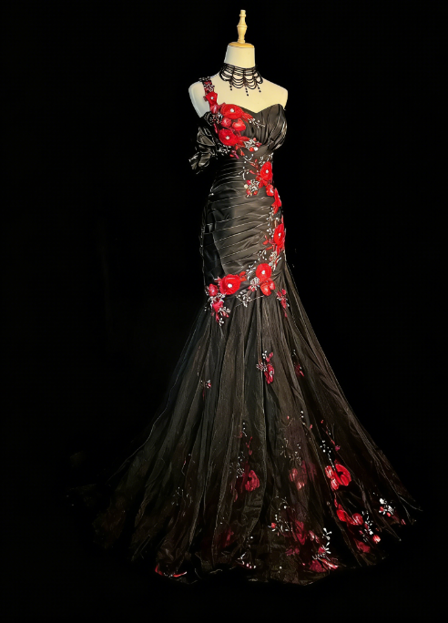 Chic Black Prom Dress Satin One-shouder Sheath Evening Dress ED06915