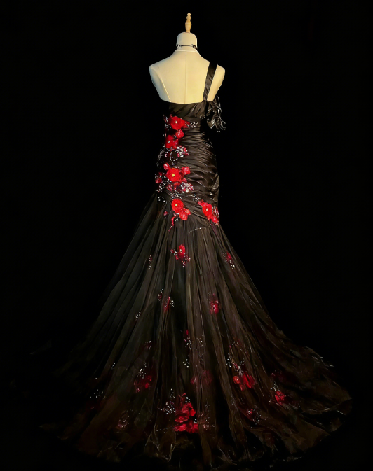 Chic Black Prom Dress Satin One-shouder Sheath Evening Dress ED06915