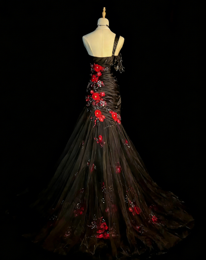 Chic Black Prom Dress Satin One-shouder Sheath Evening Dress ED06915