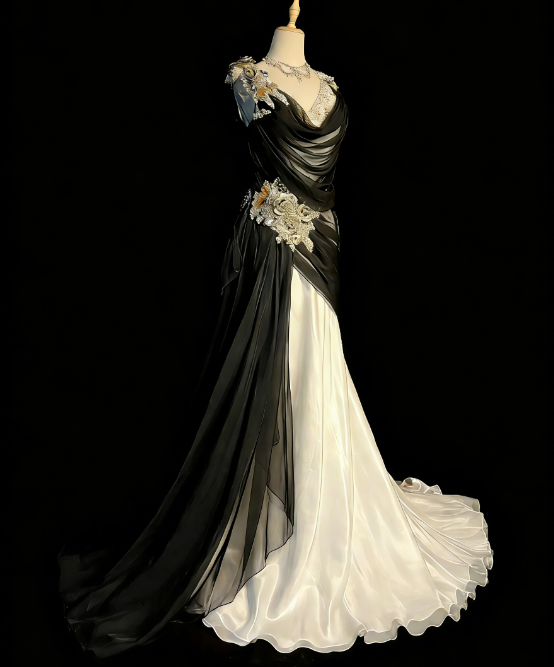 Elegant Black Prom Dress Tulle V-neck Sheath Evening Dress ED06916