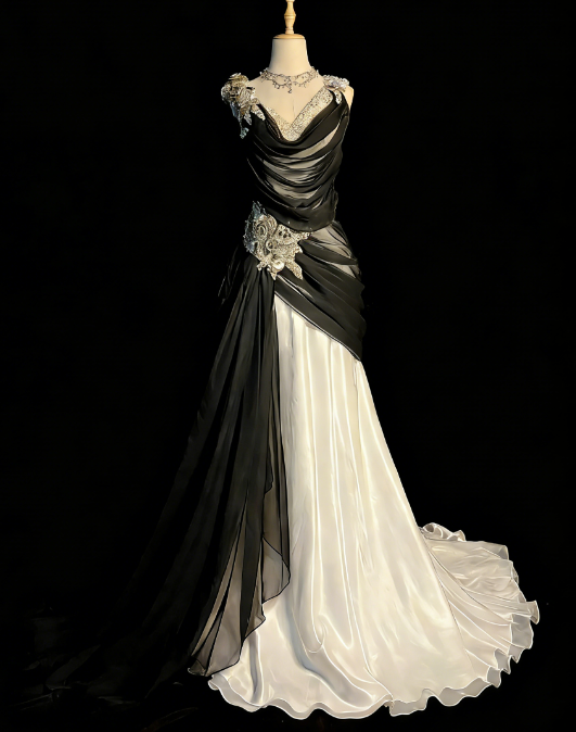 Elegant Black Prom Dress Tulle V-neck Sheath Evening Dress ED06916