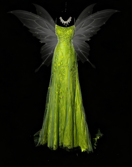 Elegant Lemon Green Prom Dress Tulle Spaghetti Straps Sheath Evening Dress Applique Birthday Dress ED06917