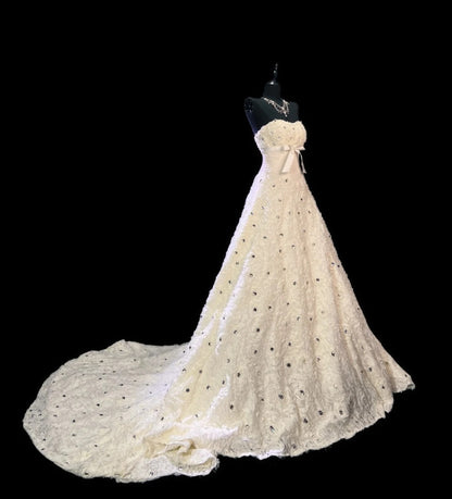 Elegant White Prom Dress Tulle Strapless A-Line Evening Dress Applique Birthday Dress ED06919