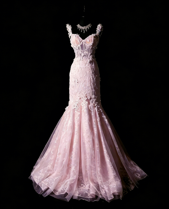 Elegant Pink Prom Dress Tulle Sweetheart Mermaid Evening Dress Applique Birthday Dress ED06920