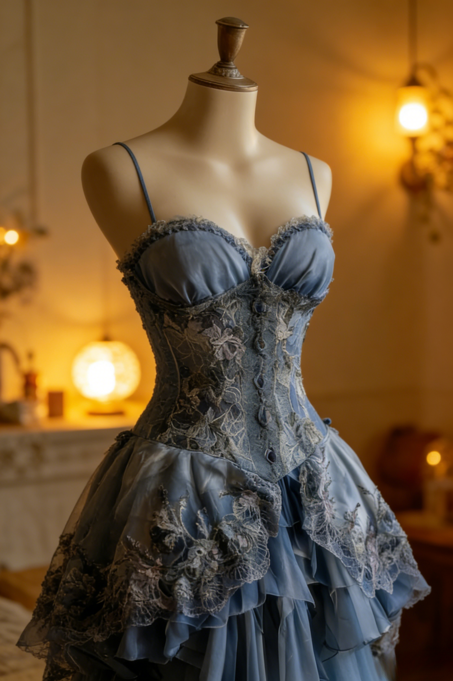 Elegant Gray Blue Prom Dress Tulle Spaghetti Straps A-Line Evening Dress Applique Birthday Dress ED06921