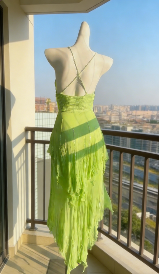 Gorgeous Green Prom Dress Chiffon Spaghetti Straps Evening Dress Sheath Birthday Dress ED06925