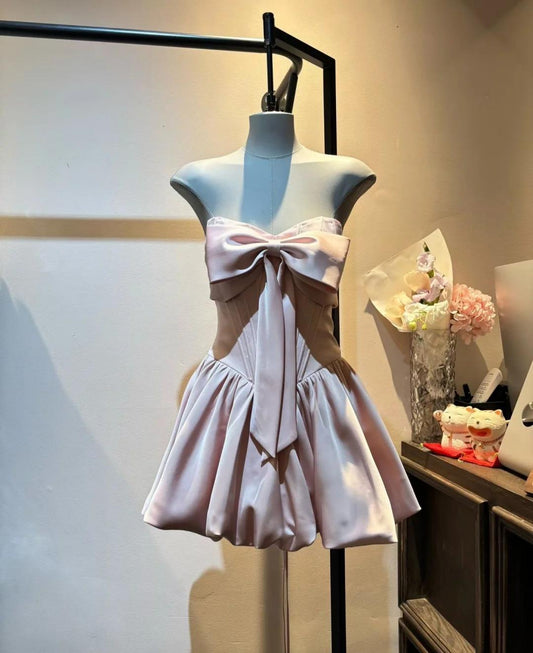 Gorgeous Pink Prom Dress Satin Strapless Evening Dress A-Line Birthday Dress ED06926