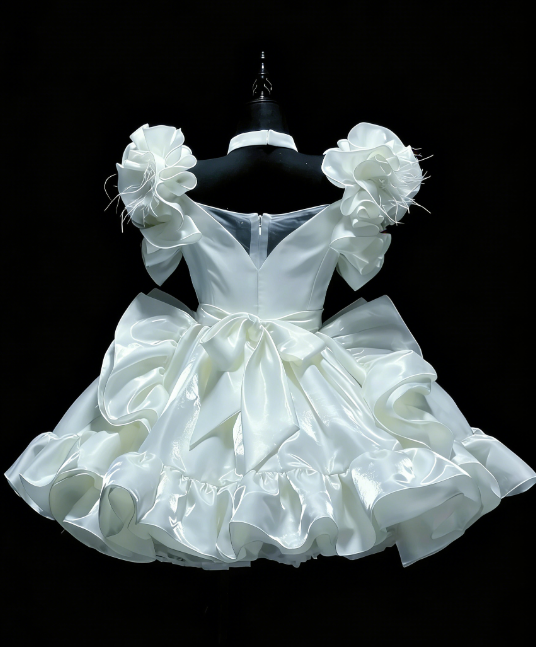 Gorgeous White Prom Dress Satin V-neck Short Evening Dress A-Line Birthday Dress ED06927