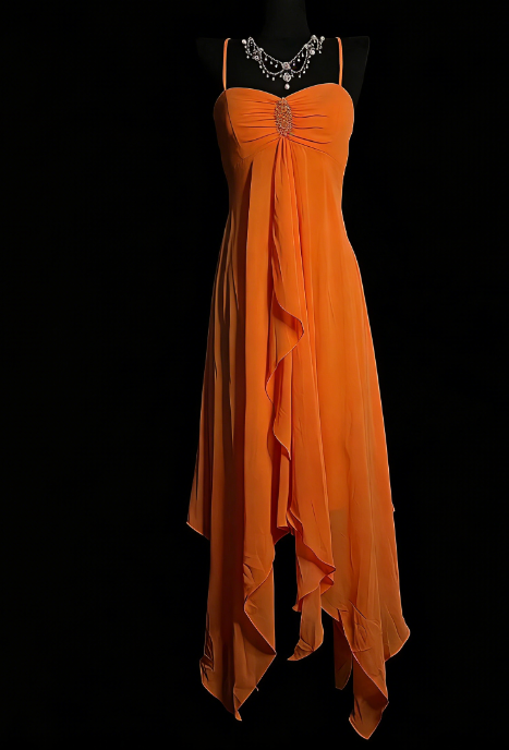 Gorgeous Orange Prom Dress Chiffon Spaghetti Straps Evening Dress Sheath Birthday Dress ED06928