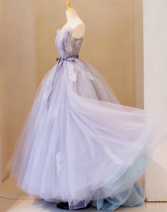 Purple V Neck Tulle Lace Long Prom Dress, Purple Formal Sweet 16 Dress ED0693