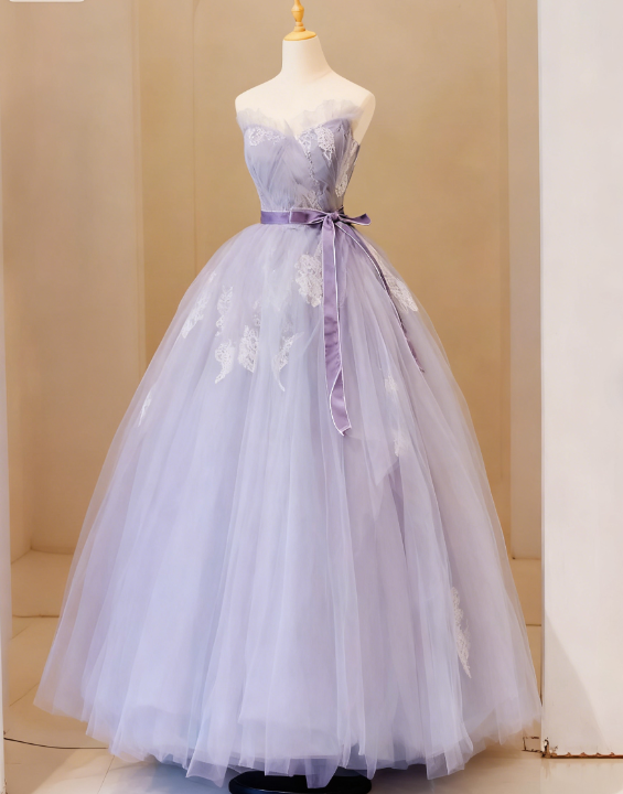 Purple V Neck Tulle Lace Long Prom Dress, Purple Formal Sweet 16 Dress ED0693