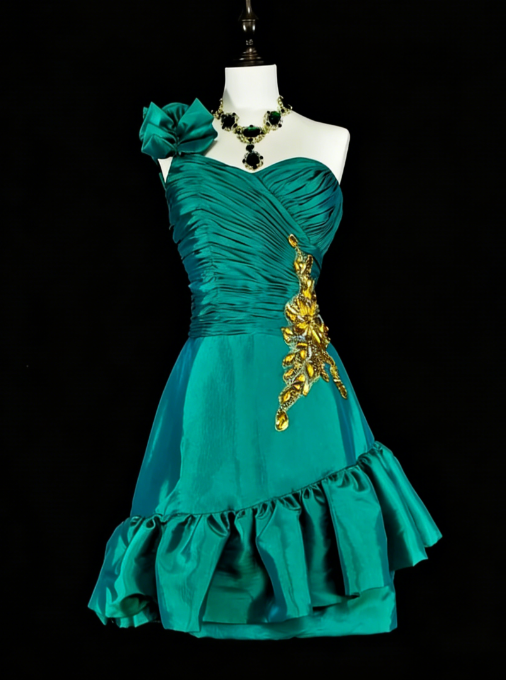 Gorgeous Turquoise Prom Dress Satin One-shoulder Evening Dress A-line Birthday Dress ED06931
