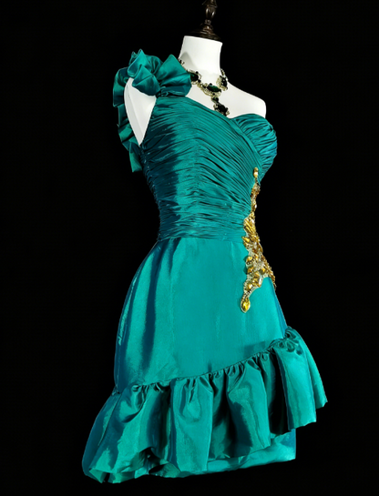 Gorgeous Turquoise Prom Dress Satin One-shoulder Evening Dress A-line Birthday Dress ED06931