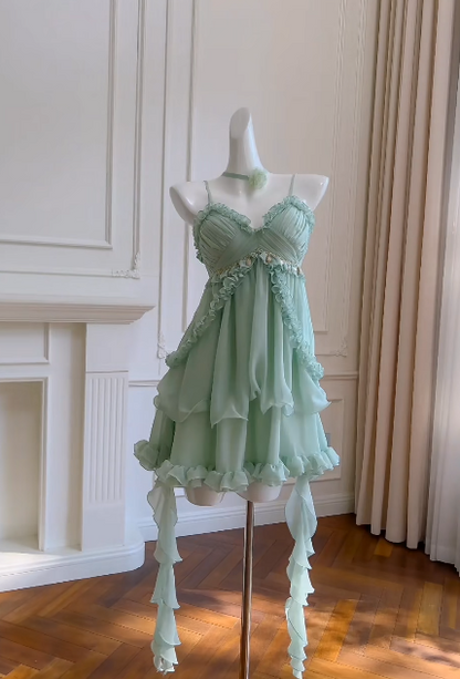 Gorgeous Mint Green Prom Dress Chiffon Spaghetti Straps Evening Dress Sheath Birthday Dress ED06932
