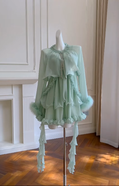 Gorgeous Mint Green Prom Dress Chiffon Spaghetti Straps Evening Dress Sheath Birthday Dress ED06932