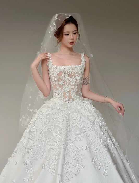 Timeless White Wedding Dress Satin Appliques A-Line Bridal Gown Sleeveless Bridal Dresss ED06935