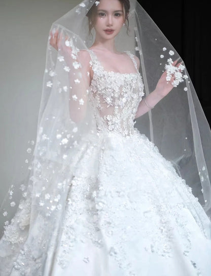 Timeless White Wedding Dress Satin Appliques A-Line Bridal Gown Sleeveless Bridal Dresss ED06935