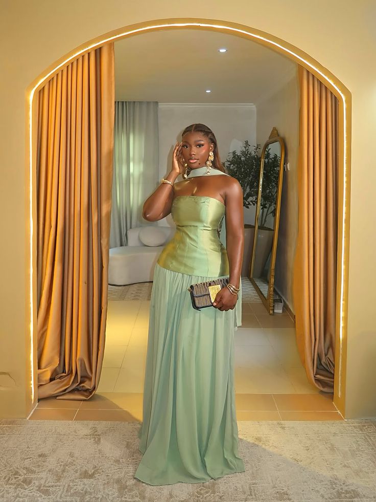 Elegant Green Bridesmaid Dress Satin Strapless Sheath Evening Dress ED06941