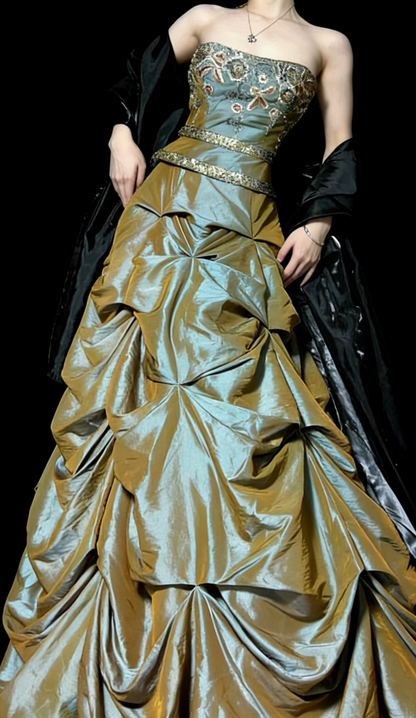 Robes d'anniversaire élégantes bleu dégradé, col en V, paillettes, mousseline, fourreau, robes de bal, robes de soirée ED04456