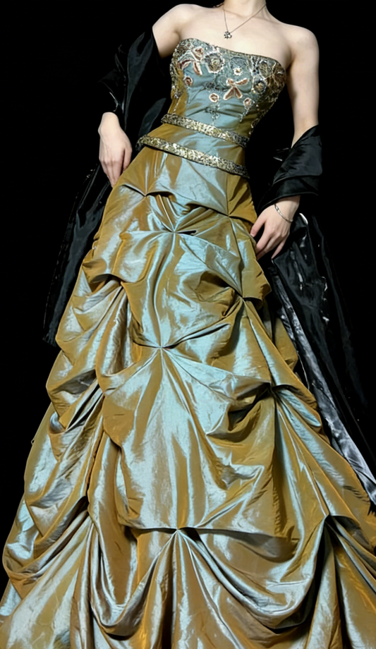 Chic Green Prom Dress Satin Strapless A-Line Evening Dress ED06946