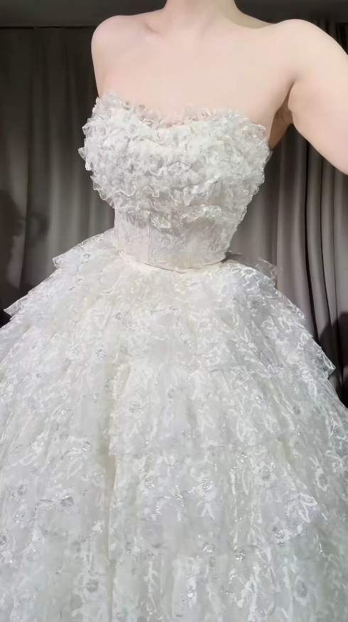 Chic White Prom Dress Lace Strapless Two-piece A-Line Evening Dress Sleeveless Birthday Dress ED06951