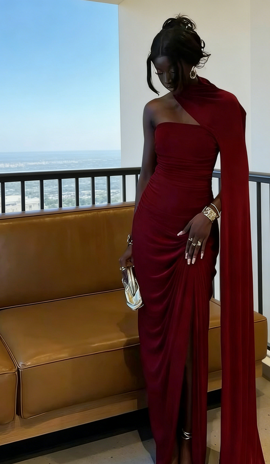 Elegant Burgundy Wedding Guest Dress Chiffon Sheath Strapless Evening Dress ED06953