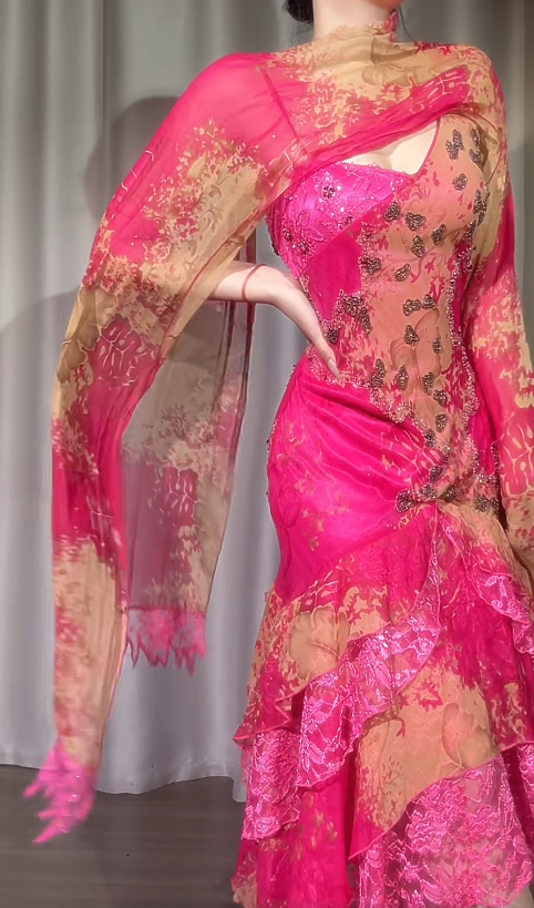 Chic Pink Prom Dress Chiffon Beaded Spaghetti Straps Sheath Evening Dress ED06962