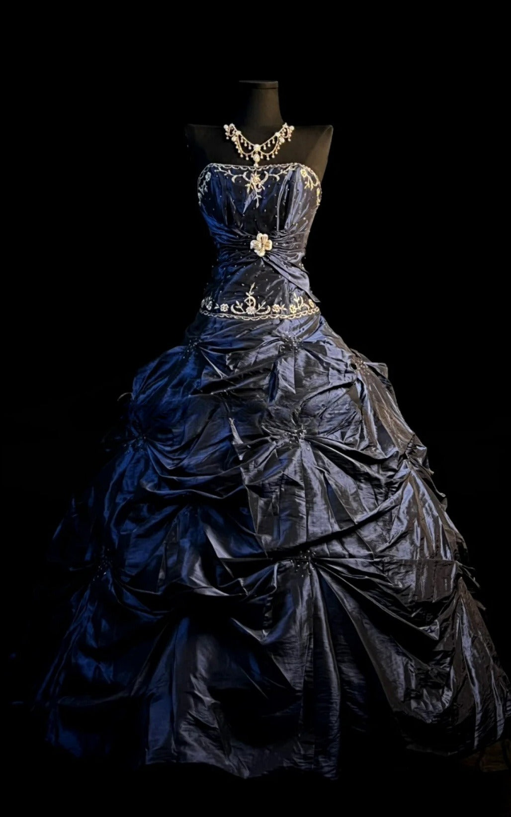 Chic Navy Blue Prom Dress Satin Strapless A-Line Evening Dress  ED06970