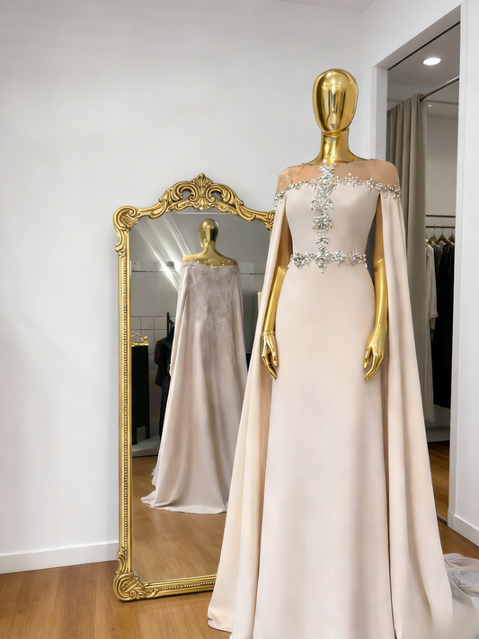 Elegant Wedding Guest Dress Off-shoulder Chiffon Sheath Evening Dress ED06975