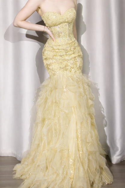 Elegant Gray Prom Dress Tulle Applique Birthday Dress Sweetheart  Mermaid Evening Dress ED06977