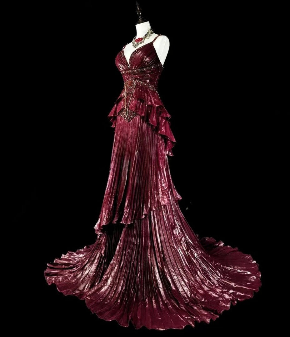 Elegant Red Prom Dress Satin Spaghetti Straps Birthday Dress Sleeveless Sheath Evening Dress ED06978