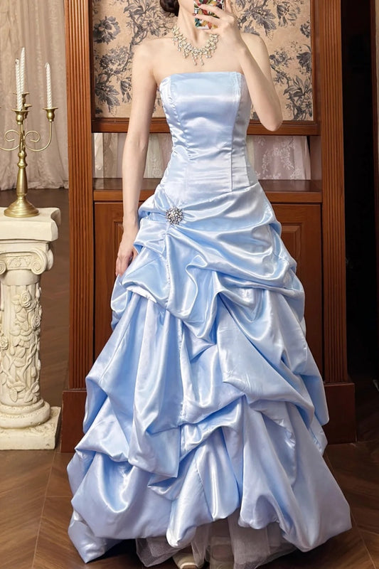 Robes d'anniversaire élégantes bleu dégradé, col en V, paillettes, mousseline, fourreau, robes de bal, robes de soirée ED04456