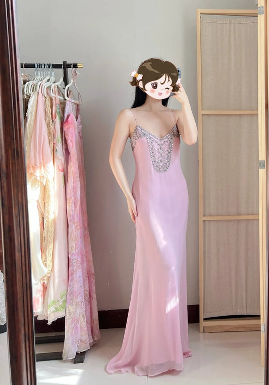 Robes d'anniversaire élégantes bleu dégradé, col en V, paillettes, mousseline, fourreau, robes de bal, robes de soirée ED04456