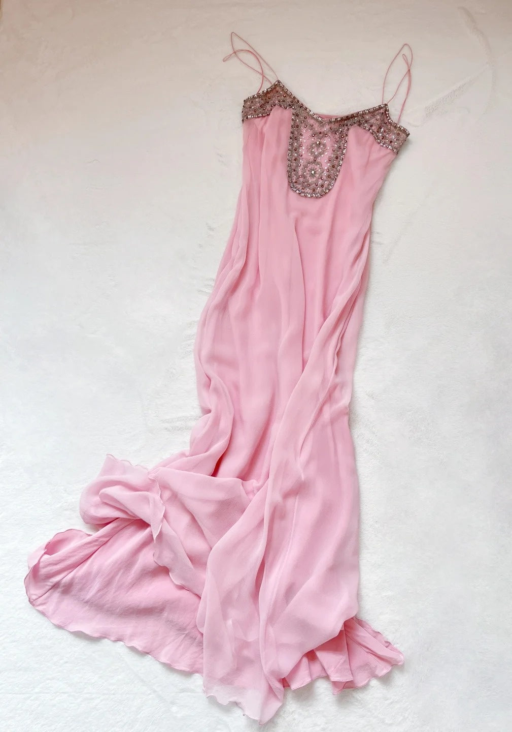 Chic Pink Prom Dress Sheath Spaghetti Straps Evening Dress Chiffon Sleeveless Birthday Dress ED06992