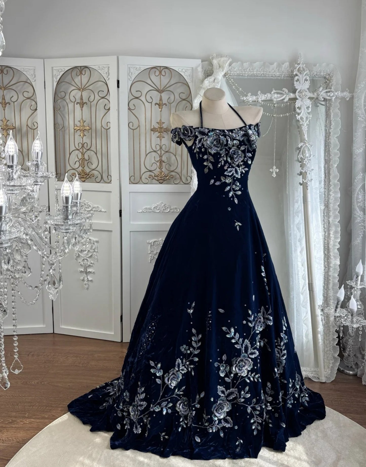 Robes d'anniversaire élégantes bleu dégradé, col en V, paillettes, mousseline, fourreau, robes de bal, robes de soirée ED04456