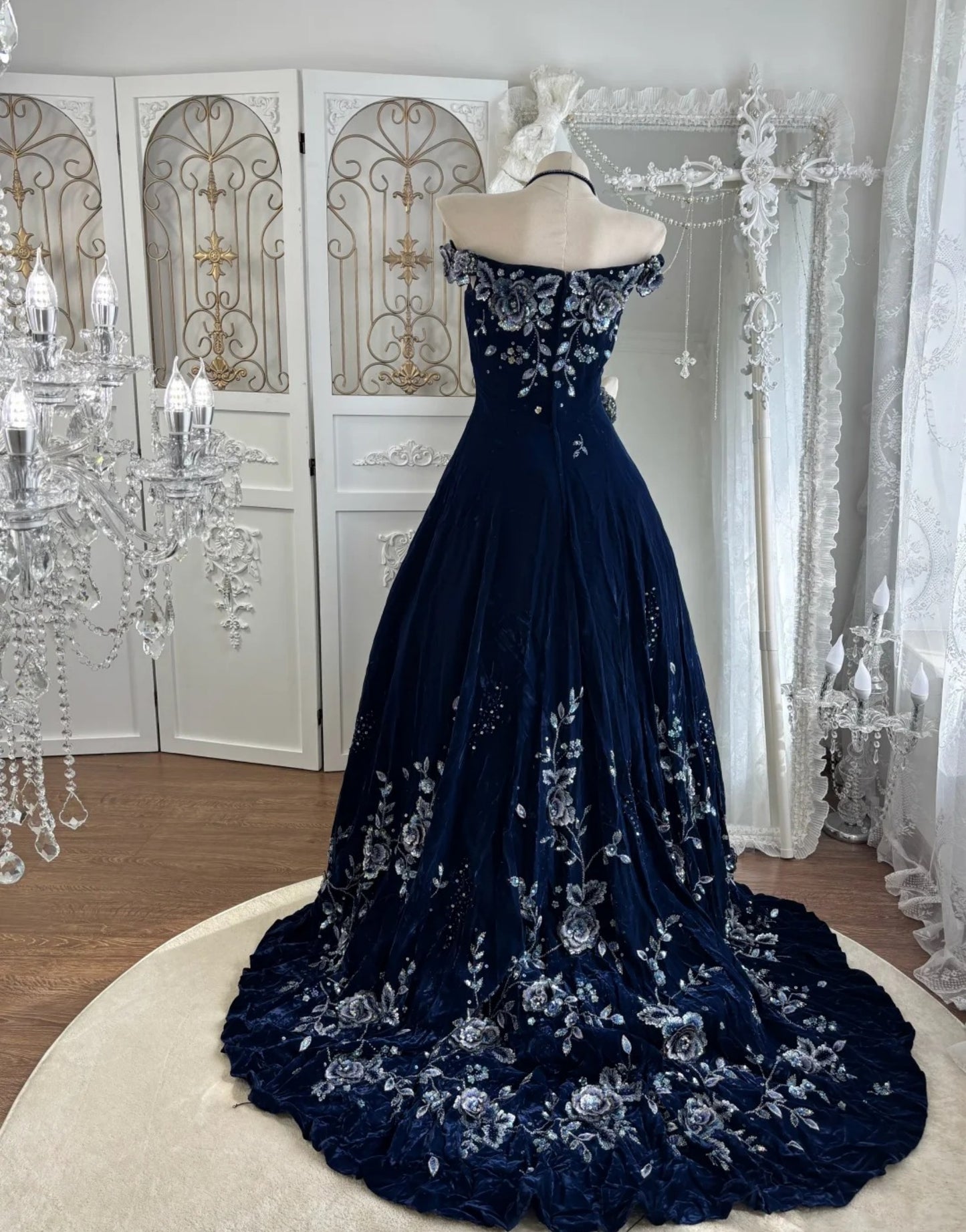 Robes d'anniversaire élégantes bleu dégradé, col en V, paillettes, mousseline, fourreau, robes de bal, robes de soirée ED04456