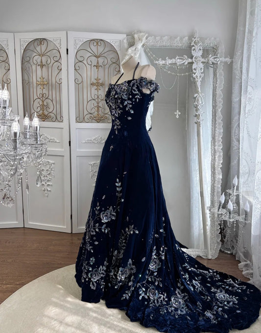 Robes d'anniversaire élégantes bleu dégradé, col en V, paillettes, mousseline, fourreau, robes de bal, robes de soirée ED04456