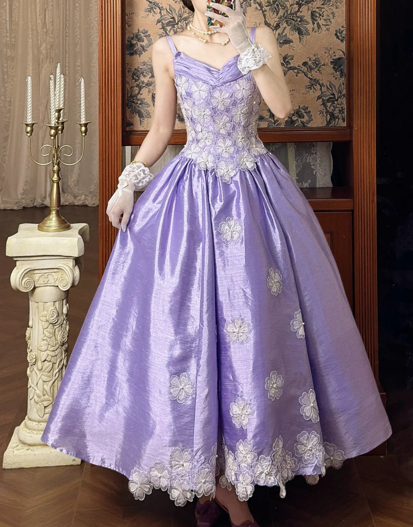 Chic Light Purple Prom Dress Satin Spaghetti Straps A-Line Evening Dress ED06995