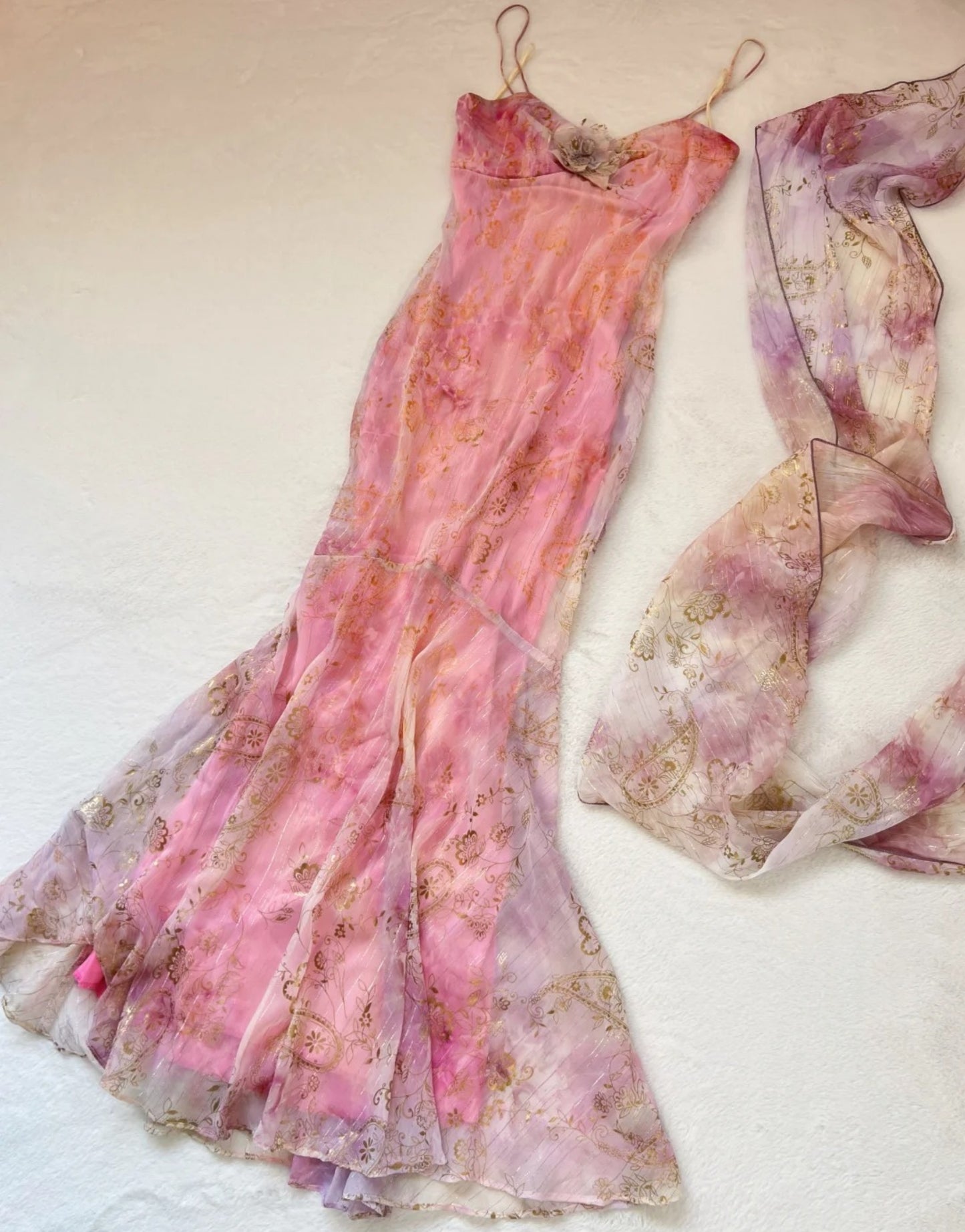 Chic Pink Prom Dress Chiffon Spaghetti Straps Mermaid Evening Dress ED06996