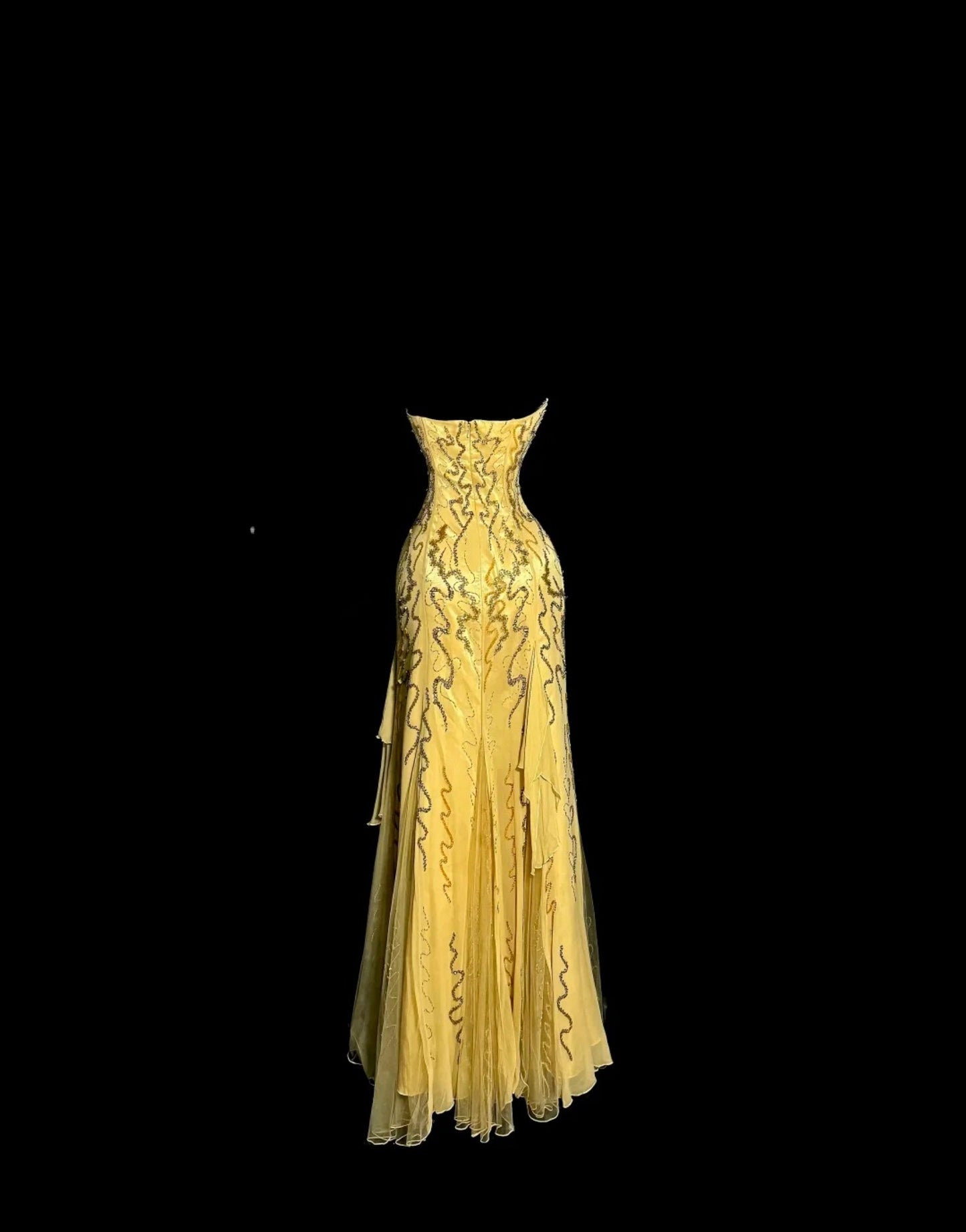 Chic Gold Prom Dress Chiffon Sequins Sheath Evening Dress Strapless Birthday Dress ED07000