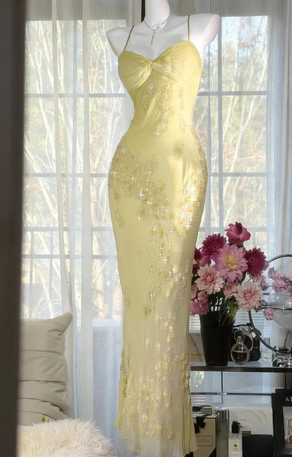 Robe de bal rose chic en mousseline, bretelles spaghetti perlées, robe de soirée fourreau, robe de cérémonie ED07005