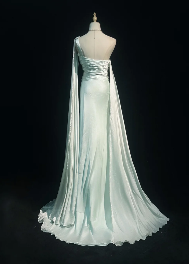 Robe de bal chic vert menthe en mousseline perlée, robe de soirée fourreau, robe de cérémonie ED07008