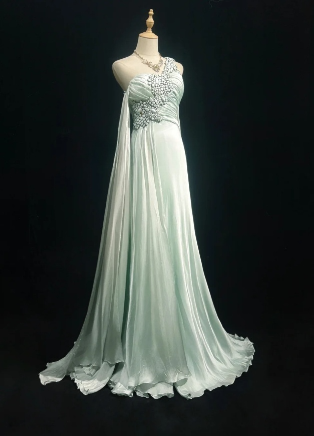 Robe de bal chic vert menthe en mousseline perlée, robe de soirée fourreau, robe de cérémonie ED07008