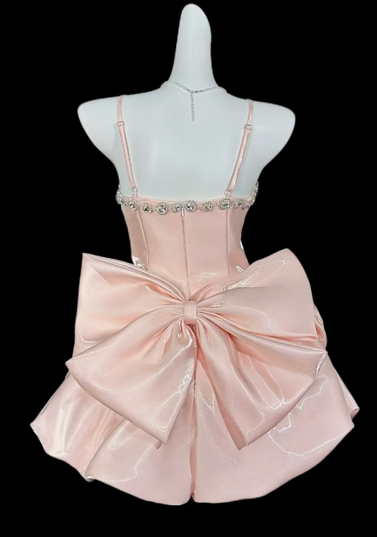 Niedliches rosa Ballkleid aus Satin mit Spaghettiträgern, A-Linien-Schnitt, Geburtstagskleid ED07012