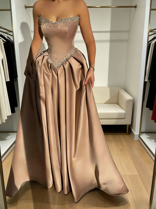 Classy Champagne Prom Dress Satin  A-Line Evening Dress Sweetheart Birthday Dress ED07016