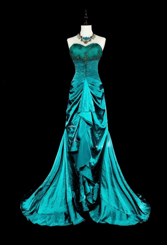 Classy Turquoise Prom Dress Satin Sheath Evening Dress Sweetheart Birthday Dress ED07017