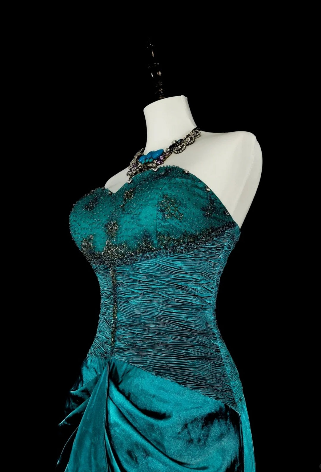 Robe de bal turquoise élégante, robe de soirée fourreau en satin, robe d'anniversaire bustier ED07017